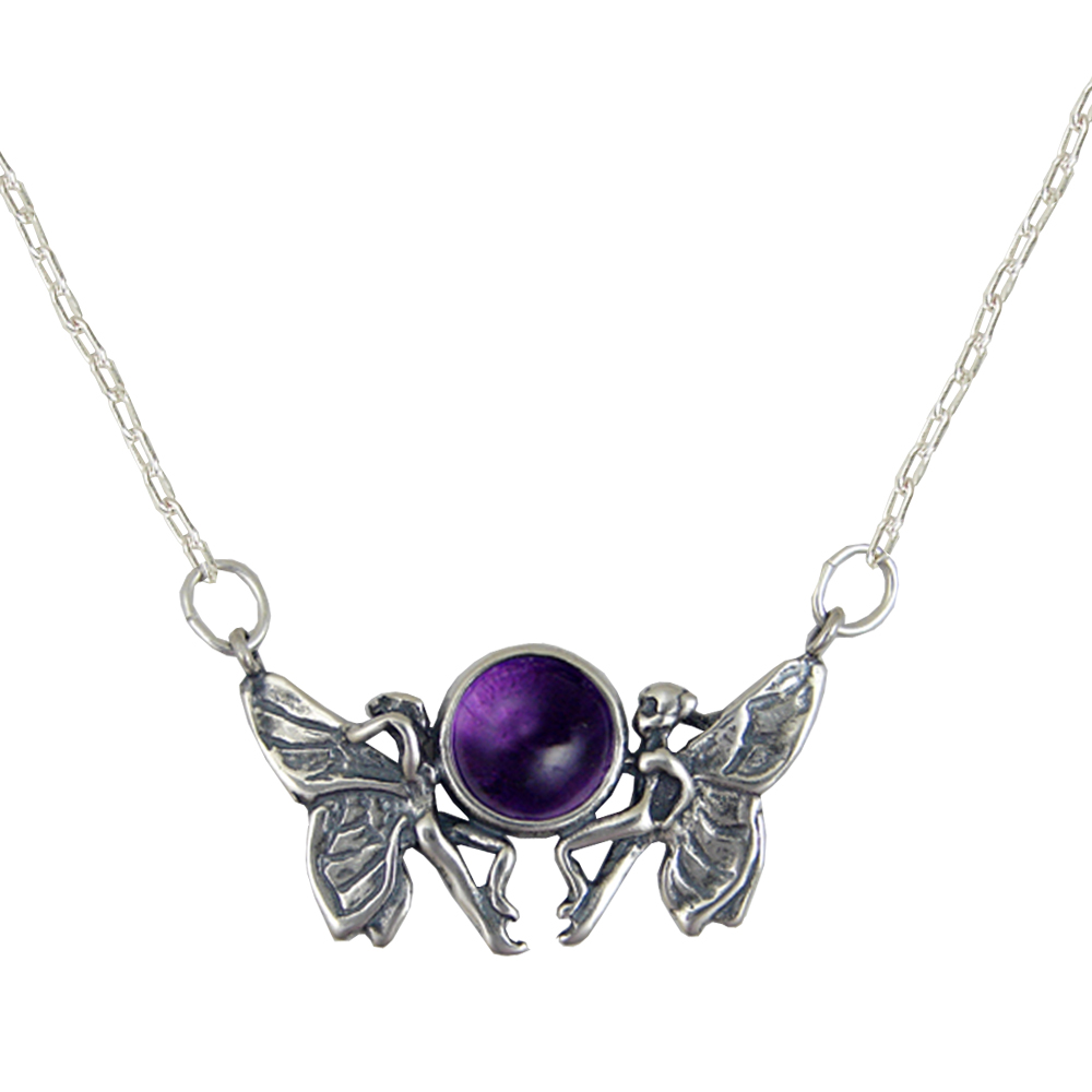 Sterling Silver Pair of Fairies Necklace With Amethyst